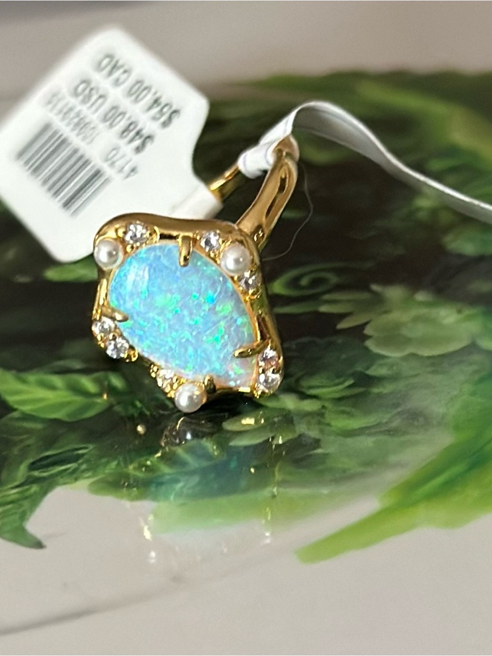 NWT Anthropologie Gold Opal Ring with Pearls and Crystals